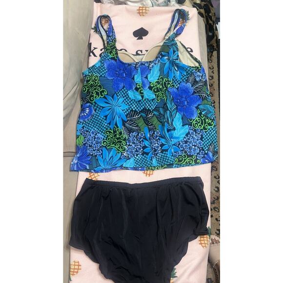 Maxine of Hollywood 2 Piece Blue Floral Takini Top w Bottom Swimsuit Set Size 24 - Picture 5 of 8